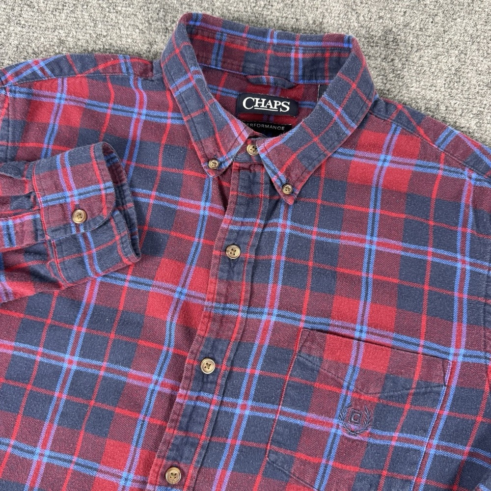 Chaps Performance Shirt Mens Plaid Stretch Button Down Long Sleeve Pocket